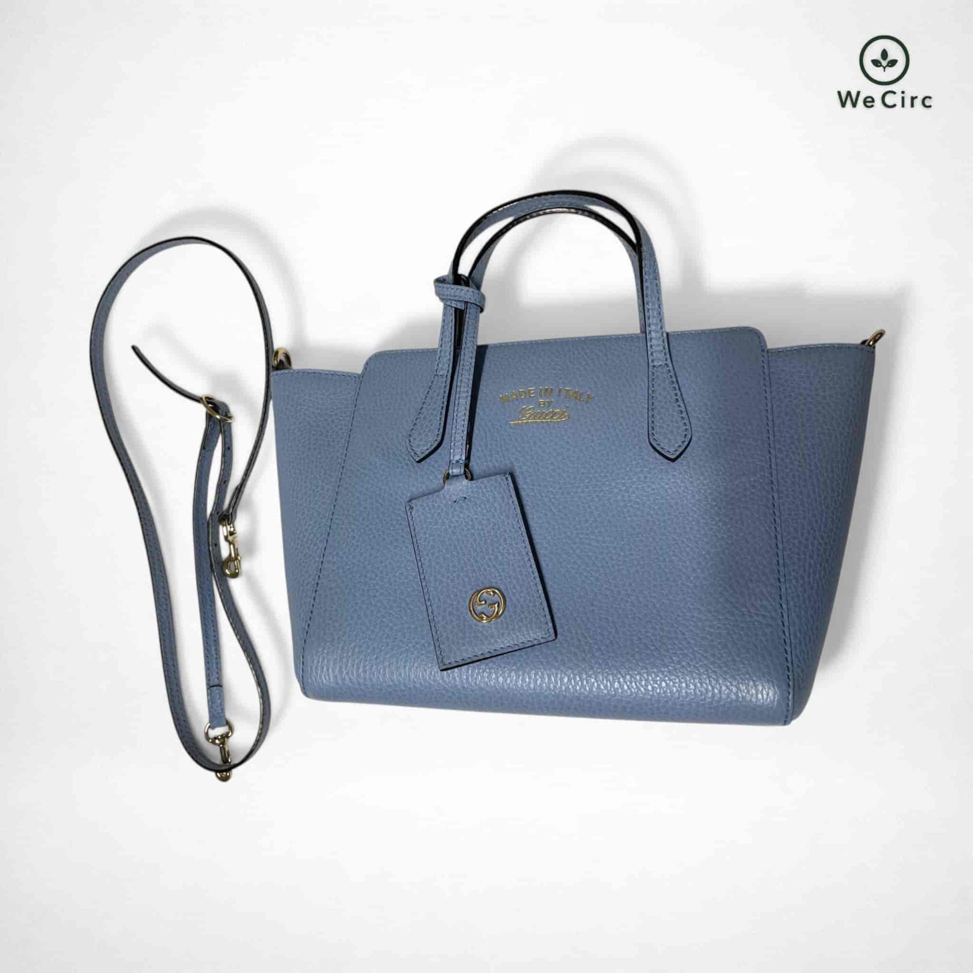 Gucci Swing Two Way Ledertasche Blau - Detailansicht