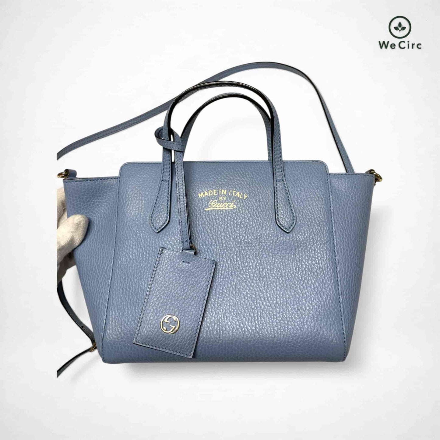 Gucci Swing Two Way Ledertasche Blau - Detailansicht