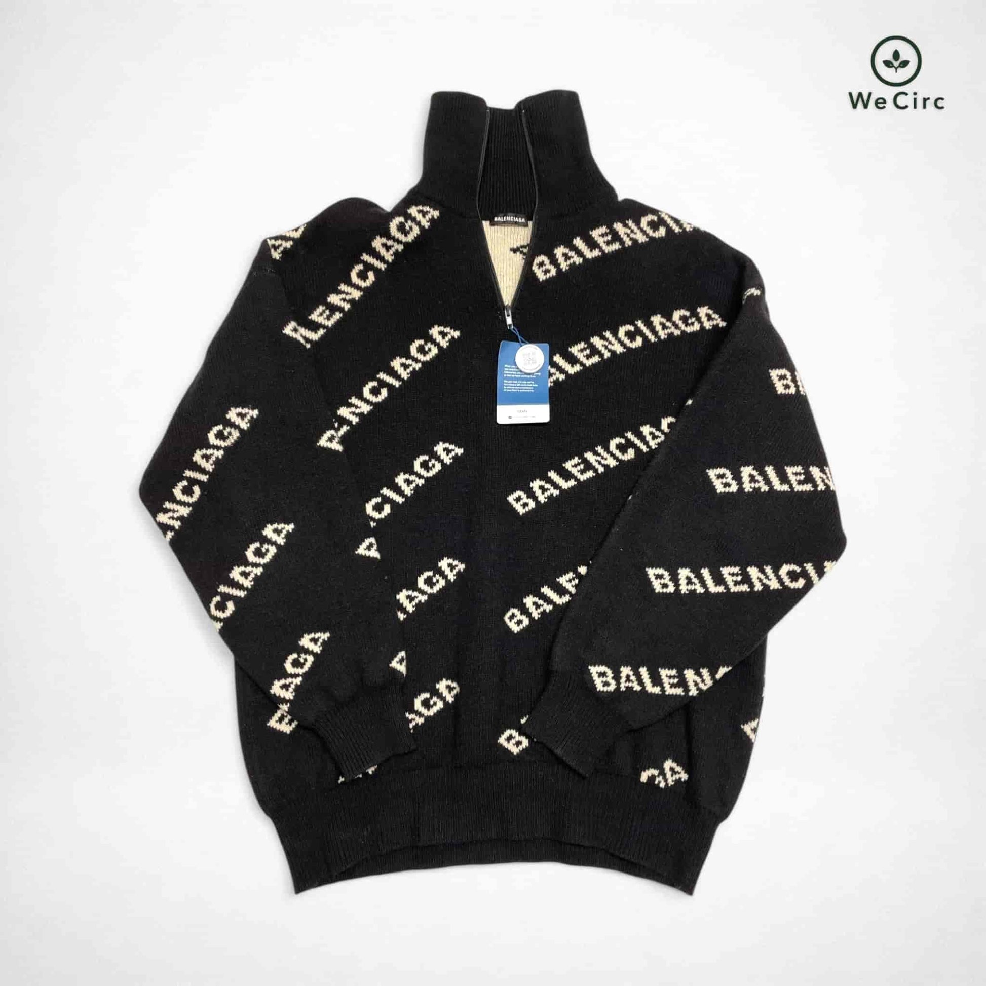 Balenciaga Allover Logo Half-Zip Sweater Schwarz L - Hauptansicht