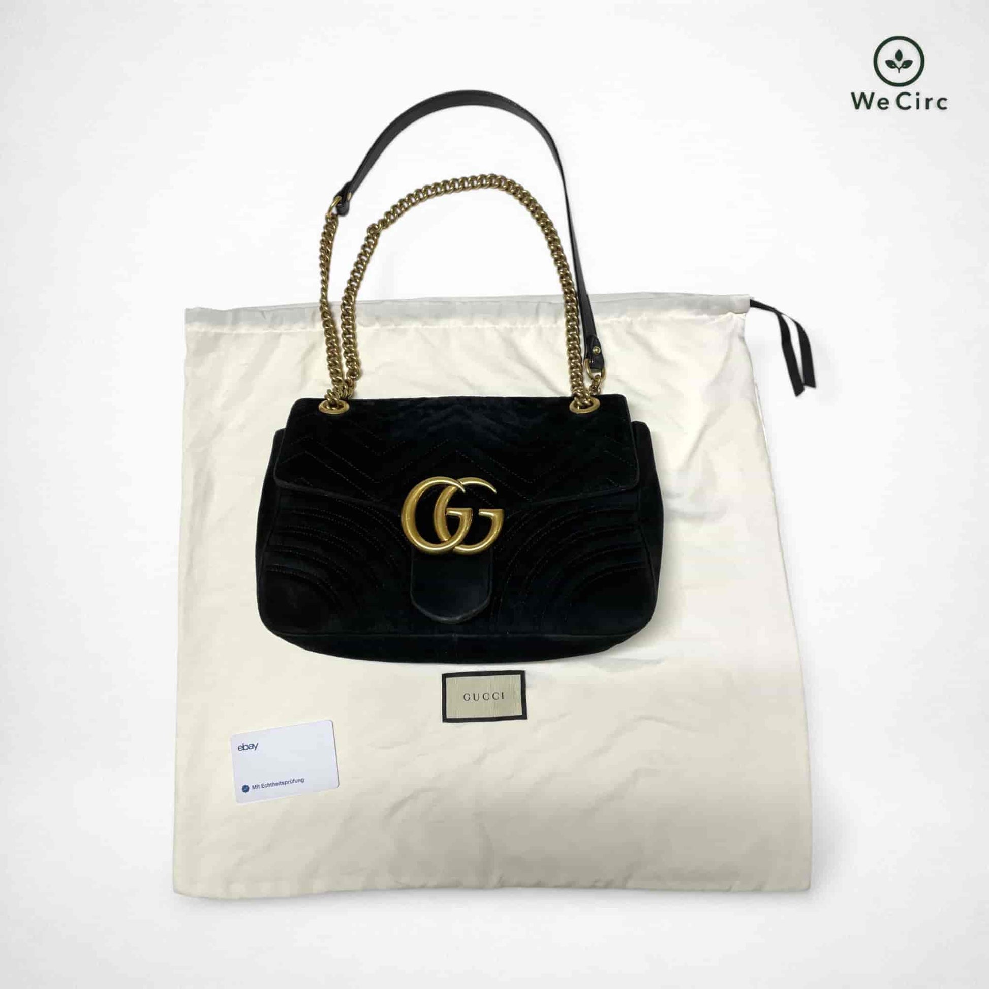 Gucci Marmont Schultertasche Samt Schwarz - Hauptansicht